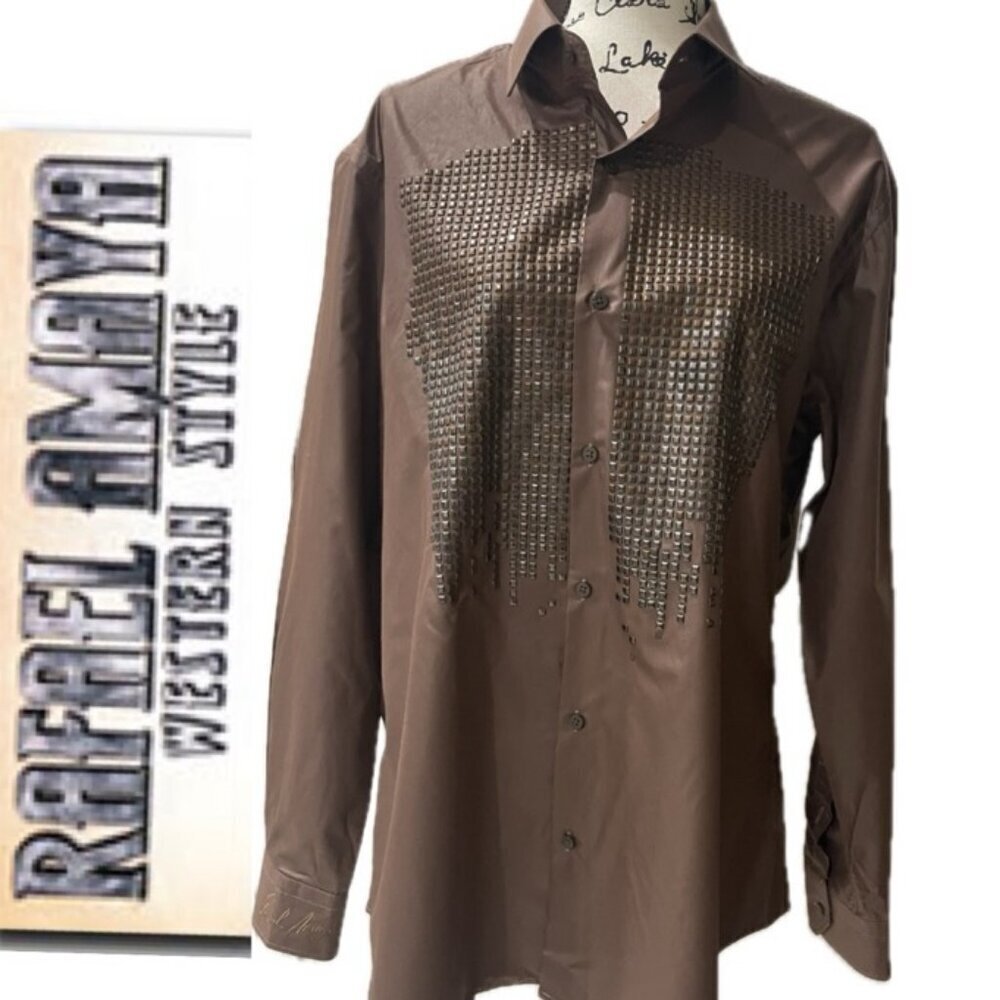 RAFAEL AMAYA SHIRT‎ BUTTON DOWN BY RANGERS LEGEND XL CHOCOLATE STUDDED WESTERN